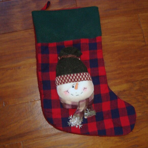 Snowman Christmas Stocking with Plush Snowman Lined - Picture 1 of 8